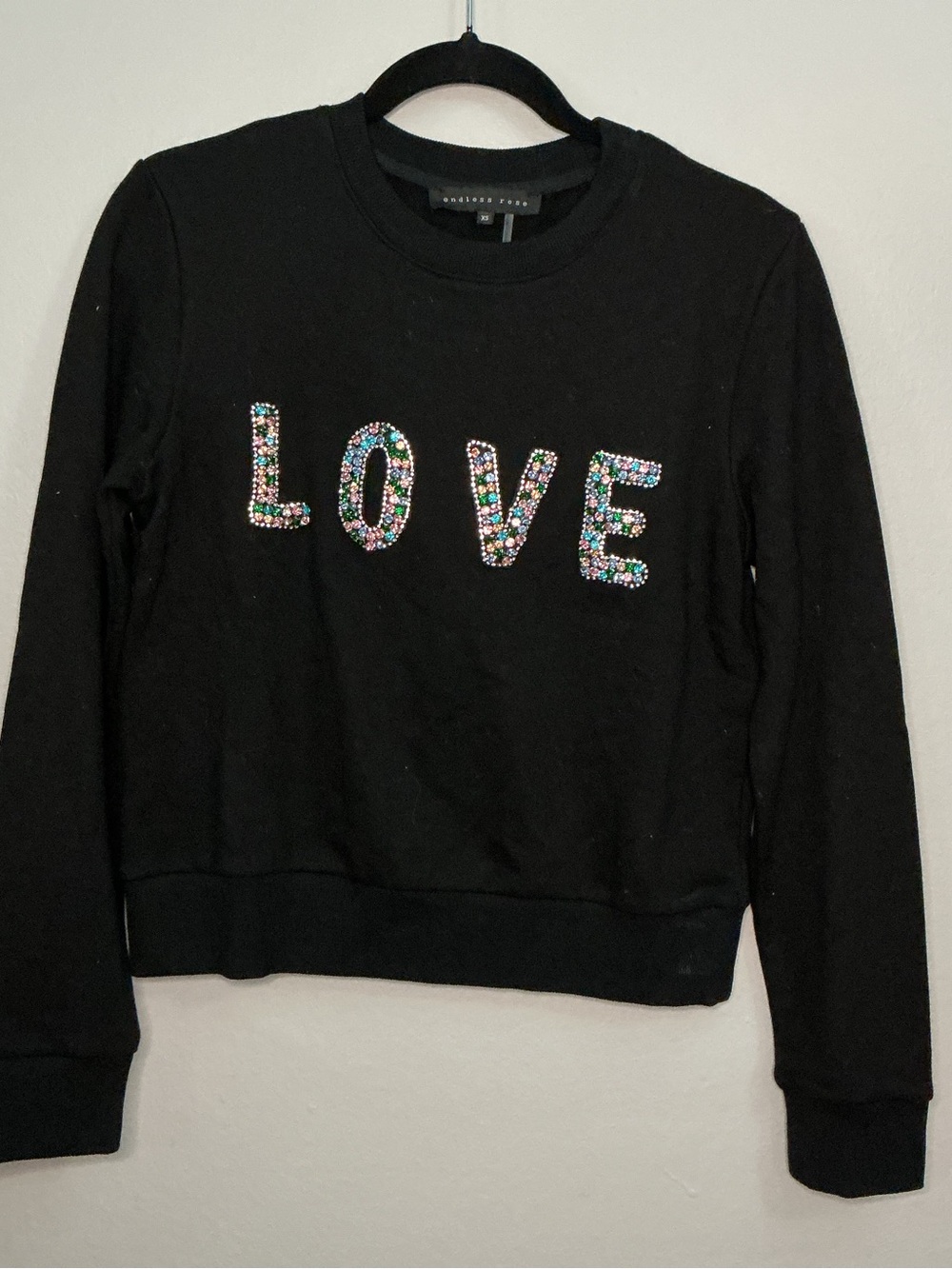 Endless Rose Black Ribbed Crewneck Sweatshirt